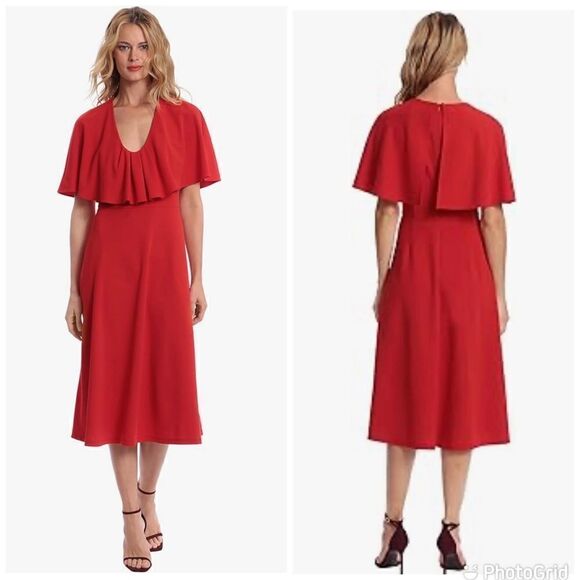 NWT Donna Morgan Women's Capelet Midi Dress Sz-8 - Picture 1 of 13